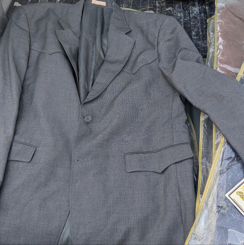 Men's Gray Blazer, Tan, Navy Blue.